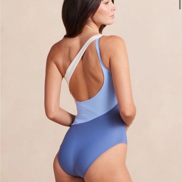 Summersalt Sidestroke blue white color block one piece swim suit 8 - Picture 1 of 8
